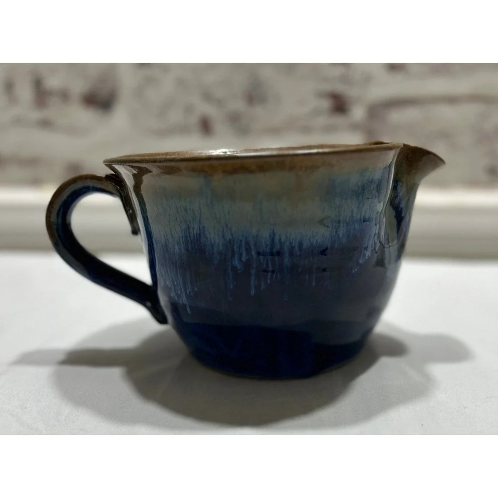 Pigeon River Pottery T Kerns Studio Art Pottery Blue Drip Glaze Pitcher